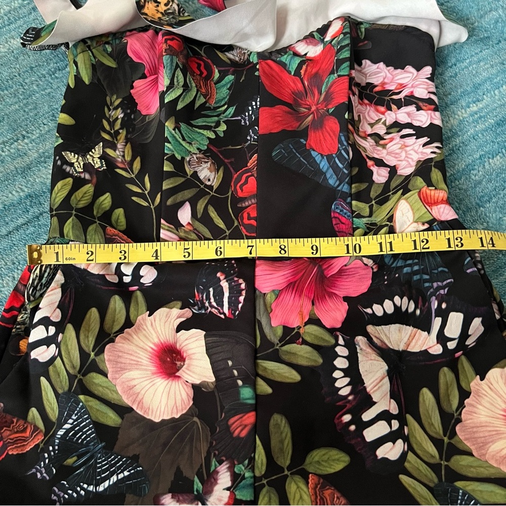 H&M Jumpsuit Romper Floral ruffle sleeve black red pink stretch size 8/38 - Picture 6 of 12
